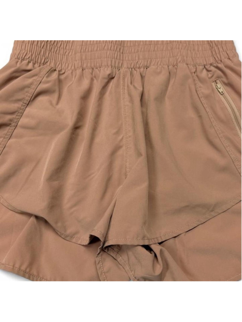 Tan polyester & spandex shorts with pockets, size L #activewear #athletic